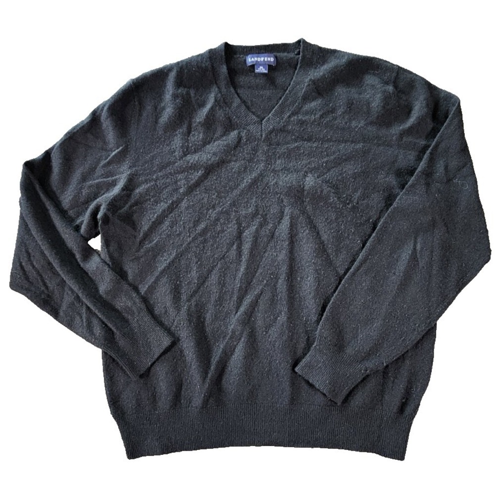 Lands End Womens Cashmere Sweater Black V-Neck Long Sleeve Pullover M 38-40
